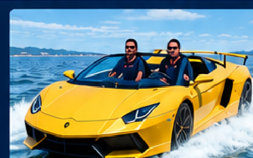 Students riding a Water Car Experience vehicle on the water