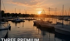 Marina at sunset with boats docked