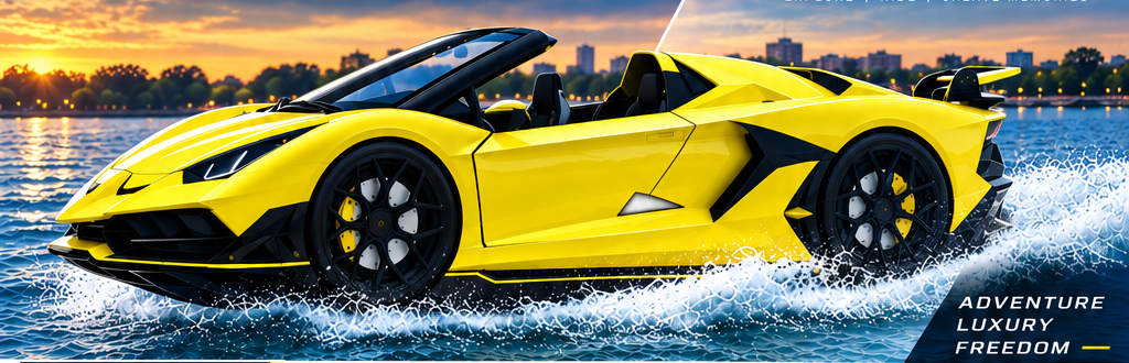 Yellow Water Car Experience vehicle cruising across open water at sunset
